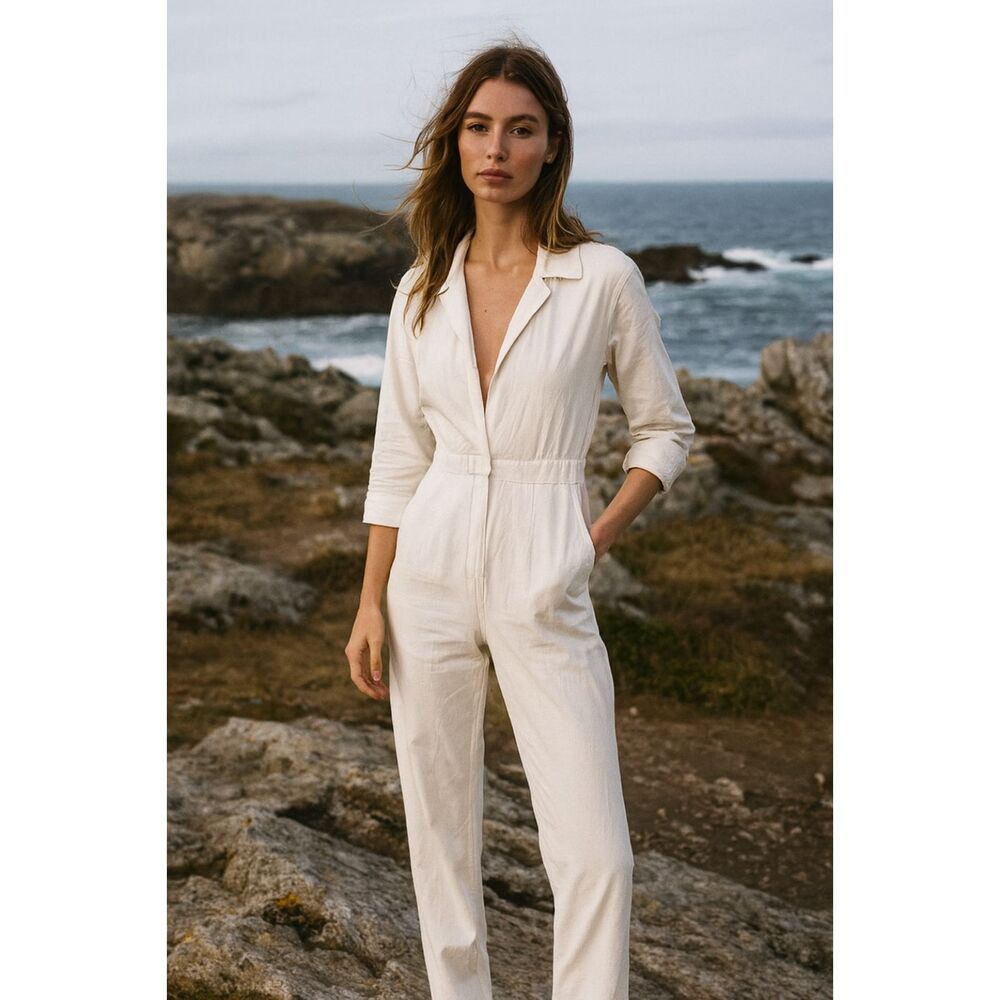Elton John For Realisation White Jumpsuit Coveralls Overalls Women's Size Small